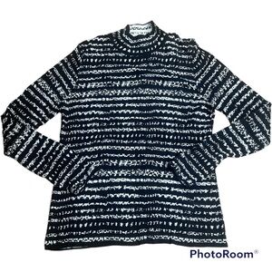 POSE Black White Abstract Stripe Mock Neck Knit Sweater XL